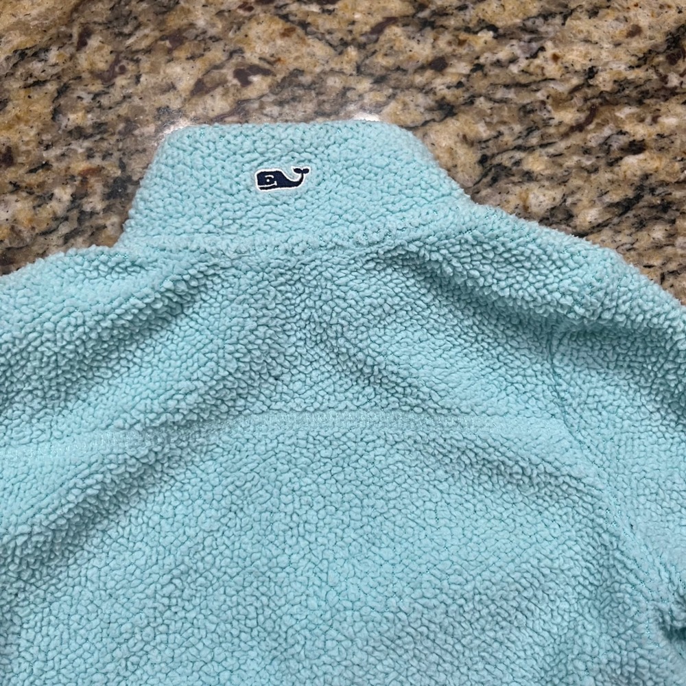 Vineyard Vines Boy‎ 2T Aqua Blue Sherpa Fleece Full Zip Jacket Whale Logo - Picture 3 of 5